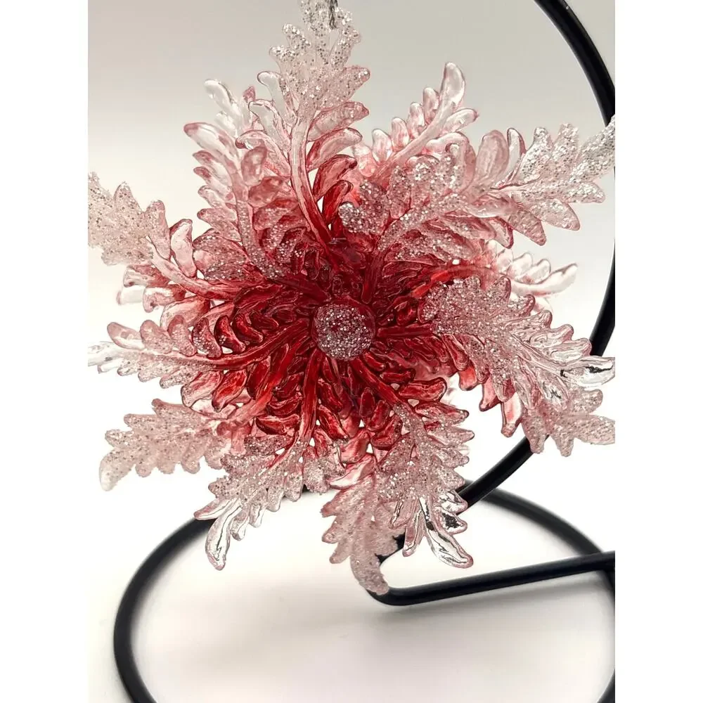 Hallmark Keepsake Ornament Gold Indent Poinsettia Design 1998 & Acrylic Ornament